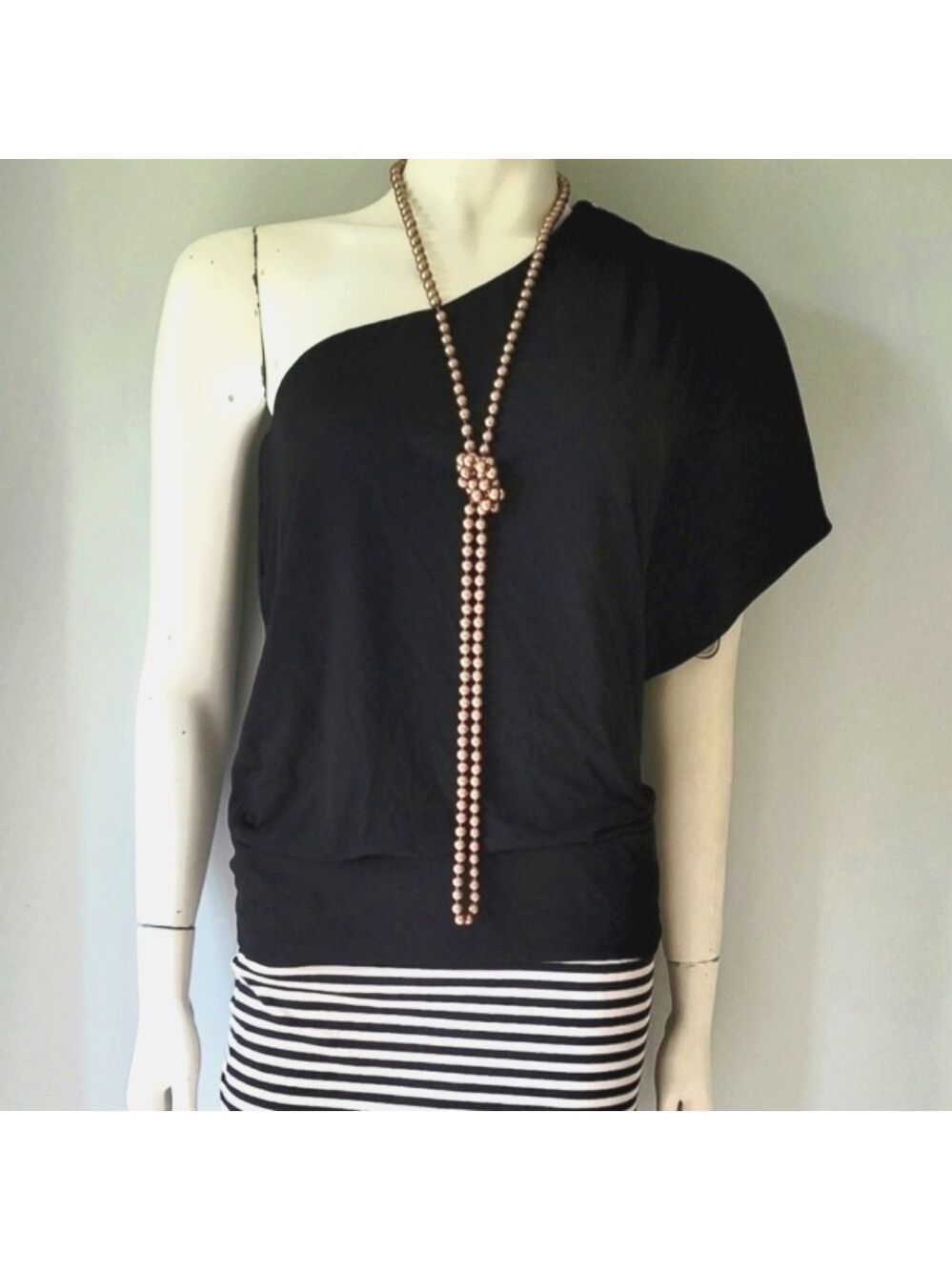 White House Black Market One-Shoulder Black Jersey Top
